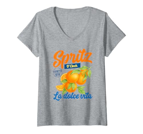 Damen Spritz o'clock Italia Vintage Aperitivo Cocktail T-Shirt mit V-Ausschnitt Damen Spritz o'clock Italia Vintage Aperitivo Cocktail T-Shirt mit V-Ausschnitt von Italian Summer Team Spritz Vacation Beach