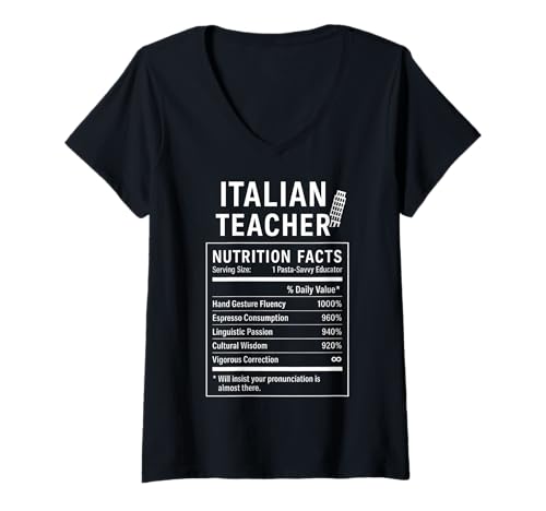 Damen Lustiger Italienischlehrer T-Shirt mit V-Ausschnitt von Italian Teacher Gifts Tees Co