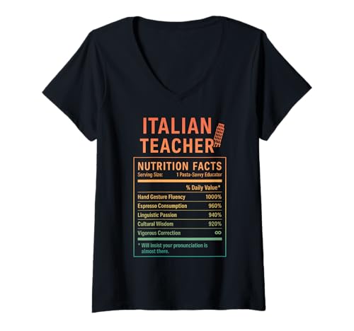 Damen Lustiger Italienischlehrer T-Shirt mit V-Ausschnitt von Italian Teacher Gifts Tees Co