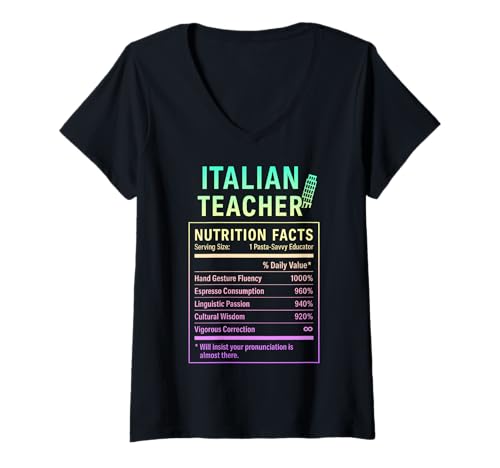 Damen Lustiger Italienischlehrer T-Shirt mit V-Ausschnitt von Italian Teacher Gifts Tees Co