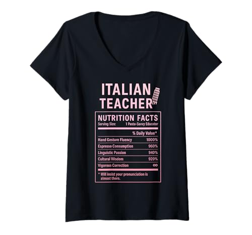Damen Lustiger Italienischlehrer T-Shirt mit V-Ausschnitt von Italian Teacher Gifts Tees Co
