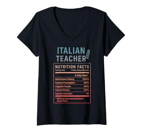 Damen Lustiger Italienischlehrer T-Shirt mit V-Ausschnitt von Italian Teacher Gifts Tees Co