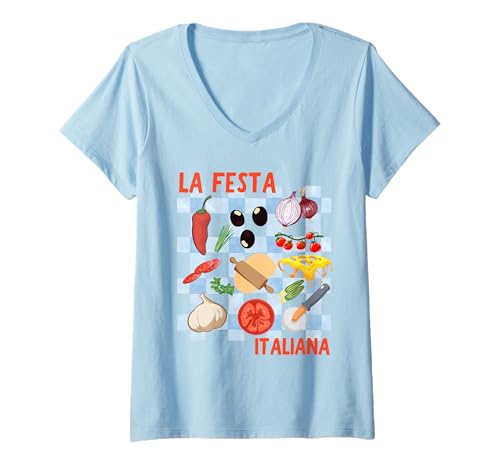 Damen La Festa Italiana grafisches italienisches Gemüse T-Shirt mit V-Ausschnitt von Italian vegetable La festa Italiana