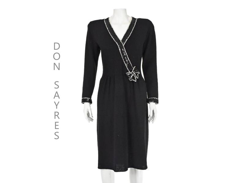 Don Sayres Schwarz Stricken Pailletten Cocktailkleid Mit Surplice Mieder Und Tropfen Taille. Grösse 8-10 M/L von ItalianDressing