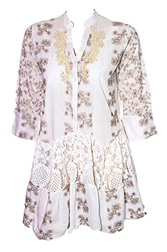 Italiatex Wunderschönes Kleid Tunika Natur Weiss Perlen Stickereien Spitze Volants 1001 Nacht von Italiatex