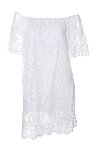 Zuckersüßes Damen Kleid Tunika aus Ibiza-Spitze in weiß von Italiatex