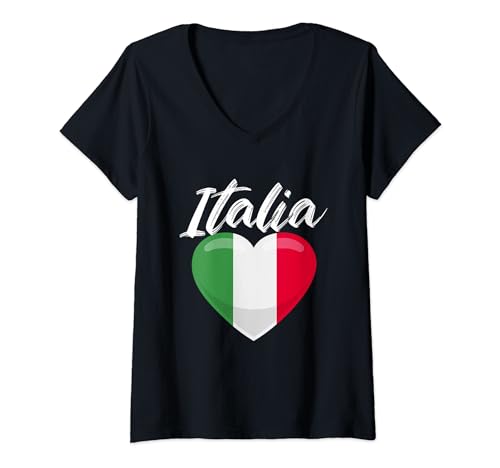 Damen Italia Herz Trikot Italien mit italienische Fahne Italiener T-Shirt mit V-Ausschnitt Damen Italia Herz Trikot Italien mit italienische Fahne Italiener T-Shirt mit V-Ausschnitt von Italien Fanartikel Fußball Geschenke Calcio