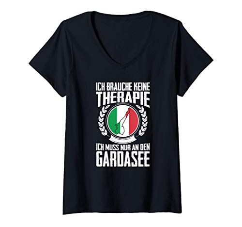 Damen Gardasee Ich brauche keine Therapie Italien Urlauber T-Shirt mit V-Ausschnitt von Italien Geschenk