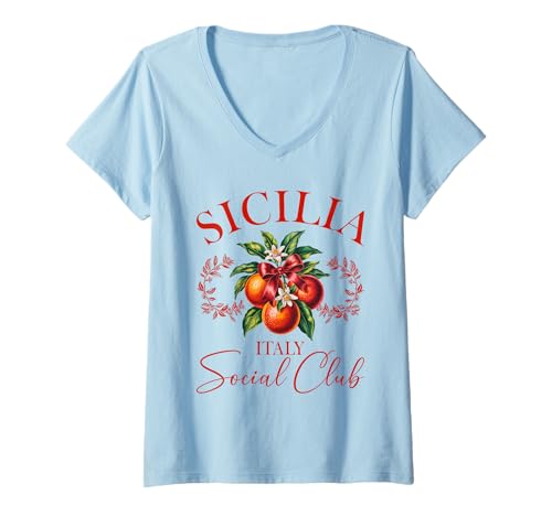 Damen Italien Sizilien Frauen Sommerurlaub Italien Liebhaber T-Shirt mit V-Ausschnitt von Italien Motiv Für Frauen Und Mädchen