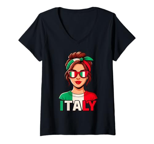 Damen Italien Flagge Frau Retro Style T-Shirt mit V-Ausschnitt Damen Italien Flagge Frau Retro Style T-Shirt mit V-Ausschnitt von Italien Retro Style Geschenkideen