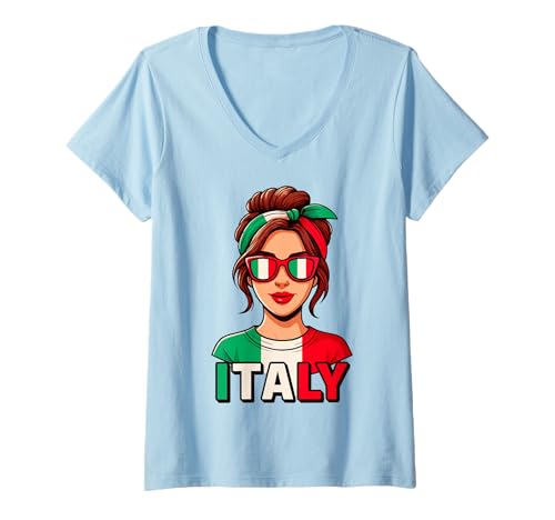 Damen Italien Flagge Frau Retro Style T-Shirt mit V-Ausschnitt Damen Italien Flagge Frau Retro Style T-Shirt mit V-Ausschnitt von Italien Retro Style Geschenkideen