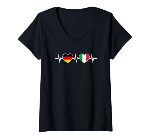 Damen Deutsch-Italiener Deutschland Italien Liebe Zwei Herzen EKG T-Shirt mit V-Ausschnitt Damen Deutsch-Italiener Deutschland Italien Liebe Zwei Herzen EKG T-Shirt mit V-Ausschnitt von Italien T-Shirts & Geschenke für Italien-Liebhaber