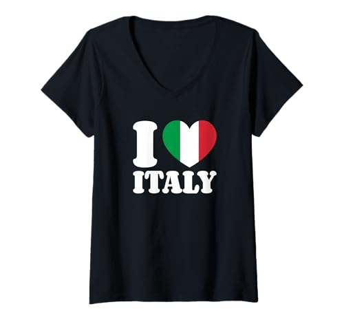 Damen Italien-Liebe Urlaub Italienische Flagge Herz I Love Italy T-Shirt mit V-Ausschnitt Damen Italien-Liebe Urlaub Italienische Flagge Herz I Love Italy T-Shirt mit V-Ausschnitt von Italien T-Shirts & Geschenke für Italien-Liebhaber