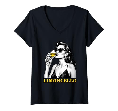 Damen Limoncello Outfit Italienischer Likör Zitronenlikör Spritz T-Shirt mit V-Ausschnitt von Italien Zitronen Limonen Likör Sommer Cocktail