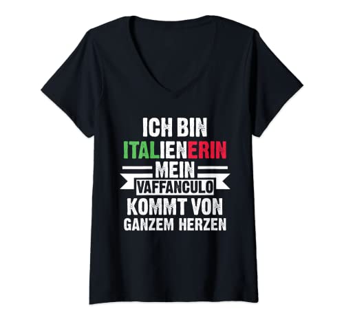Damen Italienerin Vaffanculo Italien T-Shirt mit V-Ausschnitt Damen Italienerin Vaffanculo Italien T-Shirt mit V-Ausschnitt von Italienerin & Italienische Flagge Geschenk