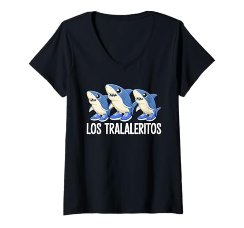 Damen Hai Kinder Meme Italian Brainrot Los Tralaleritos T-Shirt mit V-Ausschnitt von Italienisch Brainrot los lgeryleritos Sie haben