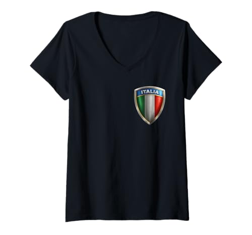 Damen ITALIA T-Shirt mit V-Ausschnitt von Italienische Flaggen & Co.