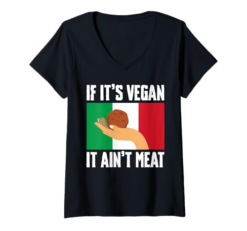 Damen If Its Vegan It Aint Meat Meatball Italian Kitchen Lover T-Shirt mit V-Ausschnitt von Italienisches Gericht Designs Küche Idee