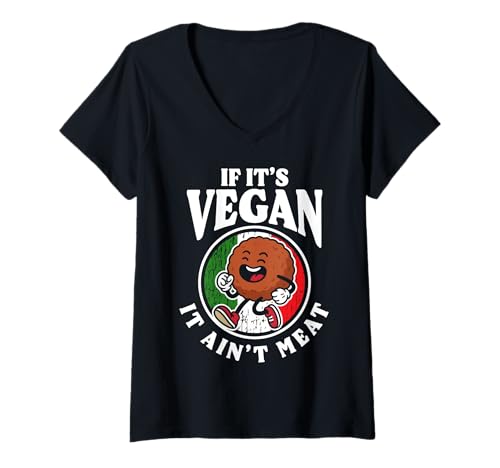 Damen If Its Vegan It Aint Meat Meatball Italian Kitchen Lover T-Shirt mit V-Ausschnitt von Italienisches Gericht Designs Küche Idee