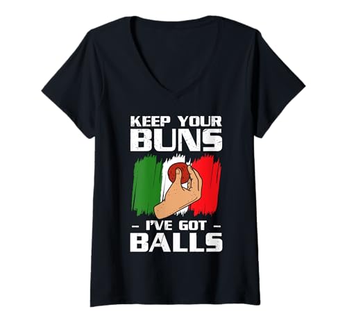 Damen Keep Your Buns Ive Got Balls Meatball Italian Kitchen T-Shirt mit V-Ausschnitt von Italienisches Gericht Designs Küche Idee