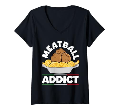 Damen Meatball Addict Italian Kitchen Lover T-Shirt mit V-Ausschnitt von Italienisches Gericht Designs Küche Idee