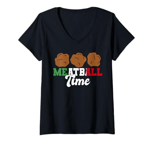 Damen Meatball Time Italian Kitchen Lover T-Shirt mit V-Ausschnitt von Italienisches Gericht Designs Küche Idee