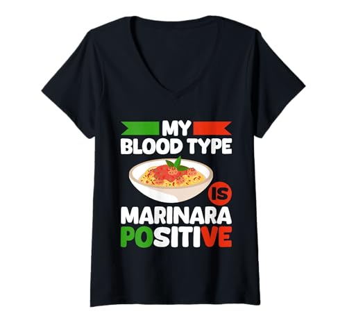 Damen My Blood Type is Marinara Positive Meatball T-Shirt mit V-Ausschnitt von Italienisches Gericht Designs Küche Idee