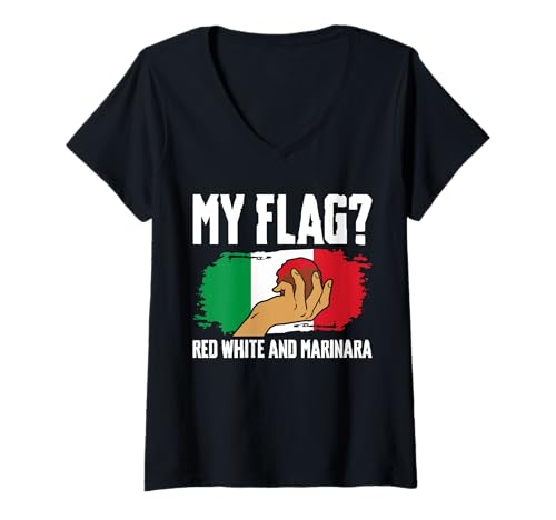 Damen My Flag? Red White and Marinara Meatball Italian Kitchen T-Shirt mit V-Ausschnitt von Italienisches Gericht Designs Küche Idee