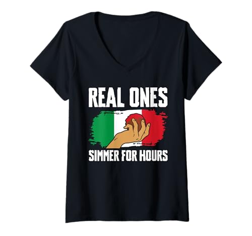 Damen Real Ones Simmer for Hours Meatball Italian Kitchen Lover T-Shirt mit V-Ausschnitt von Italienisches Gericht Designs Küche Idee