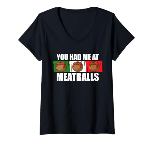Damen You Had Me at Meatballs Italian Kitchen Lover T-Shirt mit V-Ausschnitt von Italienisches Gericht Designs Küche Idee