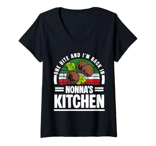 Damen One Bite and Im Back In Nonnas Kitchen Meatballs T-Shirt mit V-Ausschnitt von Italienisches Gericht Küche Designs Idee
