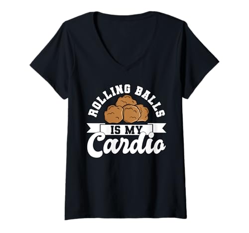 Damen Rolling Balls is My Cardio Meatballs Italian Kitchen T-Shirt mit V-Ausschnitt von Italienisches Gericht Küche Designs Idee