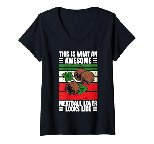 Damen This is What An Awesome Meatball Lover Looks Like T-Shirt mit V-Ausschnitt von Italienisches Gericht Küche Designs Idee
