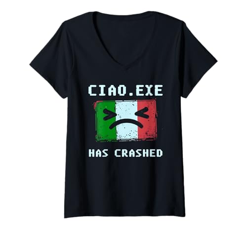 Damen Ciao.exe Has Crashed Lustiges Blue Screen Italien Design T-Shirt mit V-Ausschnitt Damen Ciao.exe Has Crashed Lustiges Blue Screen Italien Design T-Shirt mit V-Ausschnitt von Italo Tech Humor für Programmierer und Nerds