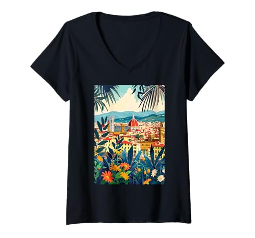 Damen Florence Art, Italien T-Shirt mit V-Ausschnitt von Italy Aesthetic Minimalist Art (Florence)