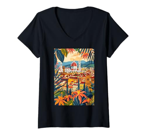 Damen Florenz, Kunst, Italien, Ästhetik T-Shirt mit V-Ausschnitt von Italy Aesthetic Minimalist Art (Florence)