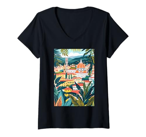Damen Italien Florenz Illustration T-Shirt mit V-Ausschnitt von Italy Aesthetic Minimalist Art (Florence)