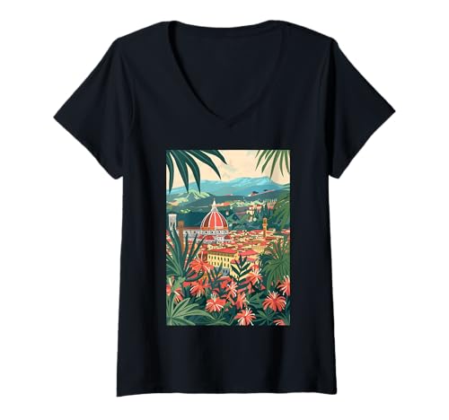 Damen Italien Florenz Kunst T-Shirt mit V-Ausschnitt von Italy Aesthetic Minimalist Art (Florence)