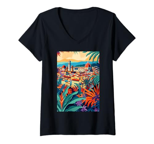 Damen Italien Florenz Natur Italienische Kunst T-Shirt mit V-Ausschnitt von Italy Aesthetic Minimalist Art (Florence)
