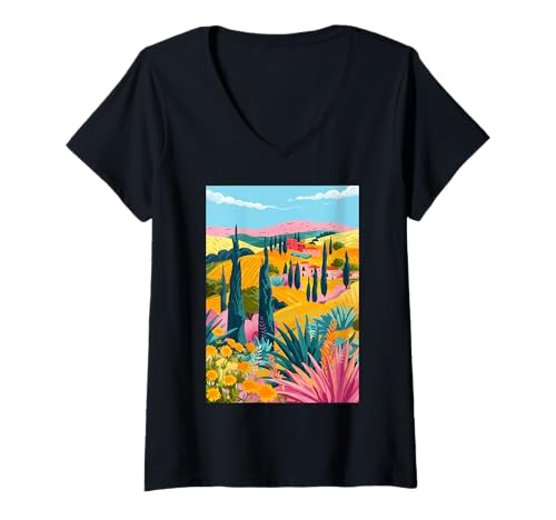 Damen Italien Thema Maremma Kunst Minimalistisch T-Shirt mit V-Ausschnitt von Italy Aesthetic Minimalist Art (Maremma)