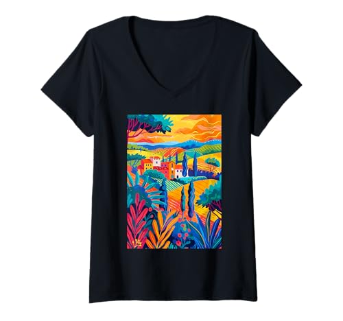 Damen Italien Thema Maremma Kunst T-Shirt mit V-Ausschnitt von Italy Aesthetic Minimalist Art (Maremma)