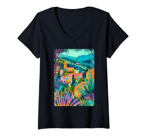 Damen Maremma Art Italien Thema T-Shirt mit V-Ausschnitt von Italy Aesthetic Minimalist Art (Maremma)