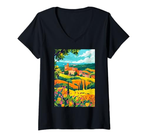 Damen Maremma Italien Thema Ästhetische Kunst T-Shirt mit V-Ausschnitt von Italy Aesthetic Minimalist Art (Maremma)