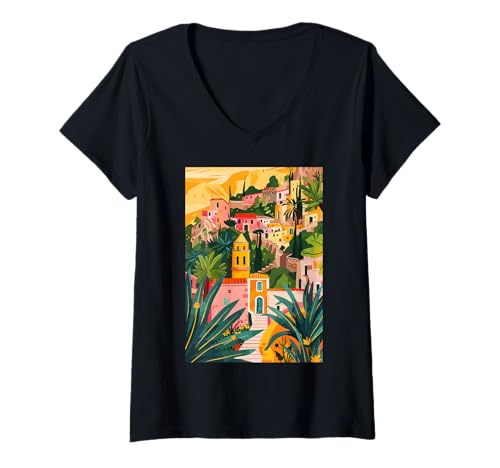Damen Italien Matera Art Minimalist T-Shirt mit V-Ausschnitt von Italy Aesthetic Minimalist Art (Matera)