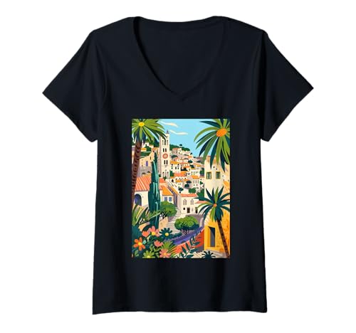 Damen Matera Italien Themenkunst T-Shirt mit V-Ausschnitt von Italy Aesthetic Minimalist Art (Matera)