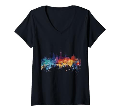 Damen Skyline von Afragola T-Shirt mit V-Ausschnitt Damen Skyline von Afragola T-Shirt mit V-Ausschnitt von Italy Afragola