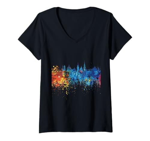 Damen Skyline von Alessandria T-Shirt mit V-Ausschnitt von Italy Alessandria