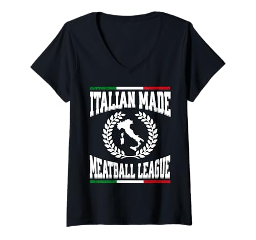Damen Italienische Fleischbällchen-Liga, lustiges Erbe, italienisches Essen T-Shirt mit V-Ausschnitt von Italy Ancestry Meatball Quote Vintage