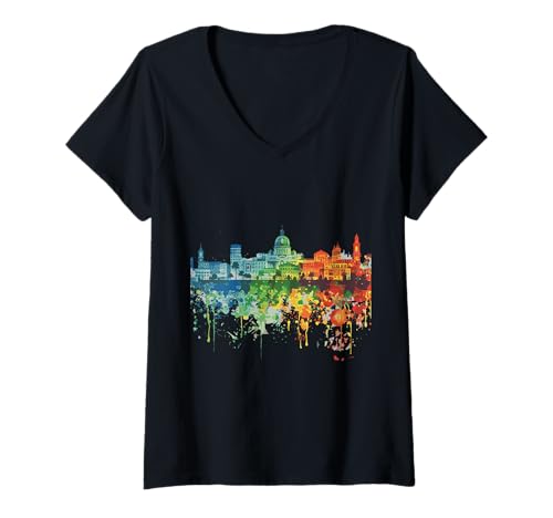 Damen Skyline von Avellino T-Shirt mit V-Ausschnitt von Italy Avellino