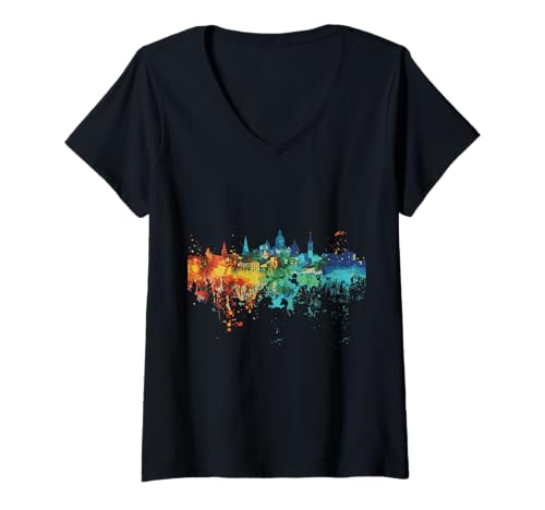 Damen Skyline von Barletta T-Shirt mit V-Ausschnitt Damen Skyline von Barletta T-Shirt mit V-Ausschnitt von Italy Barletta